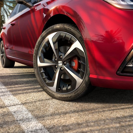 SEAT Ibiza desire red colour with 18" Black Machined Alloy wheels.