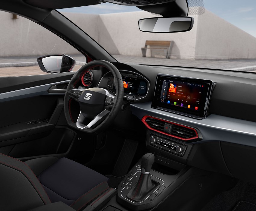 SEAT Ibiza interior view with the steering wheel and infotainment screen