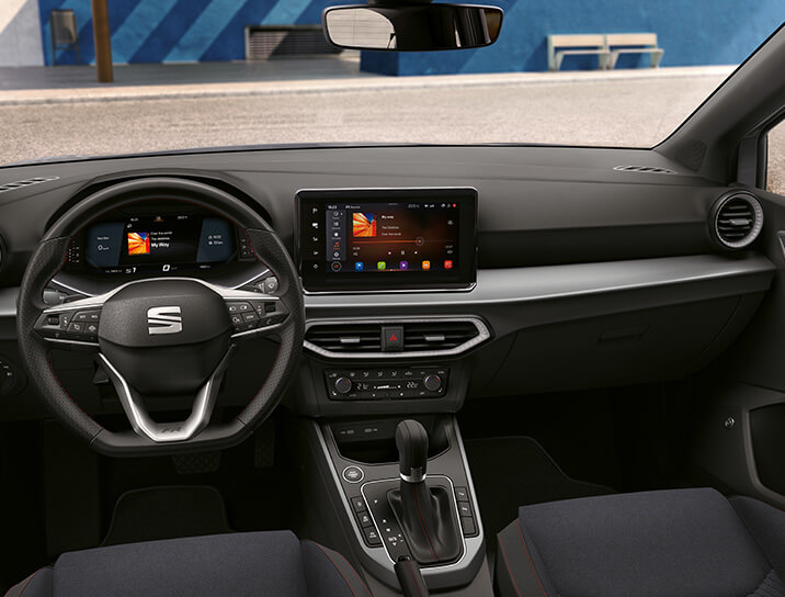 Car interior with digital display