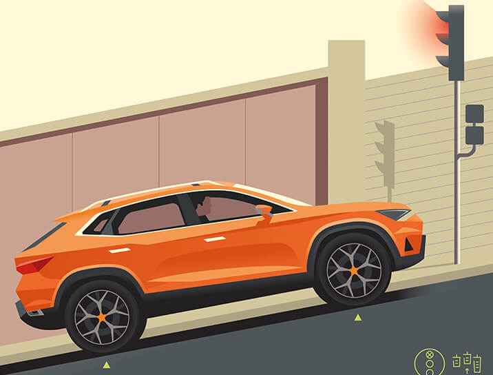 An illustrative image of an orange coloured SEAT Arona on a hill