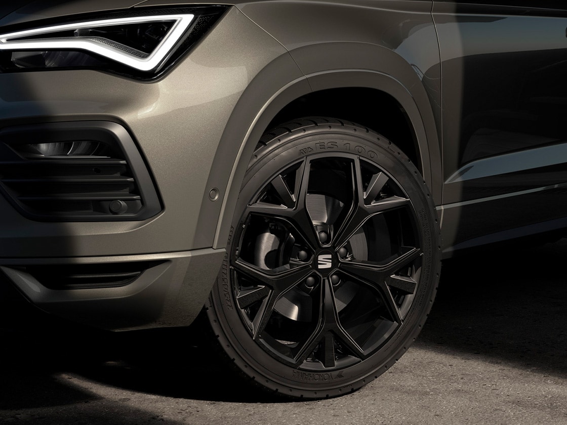 A close-up of a front wheel