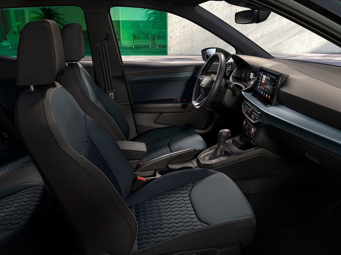SEAT Arona interior details including the embossed seats in aurora