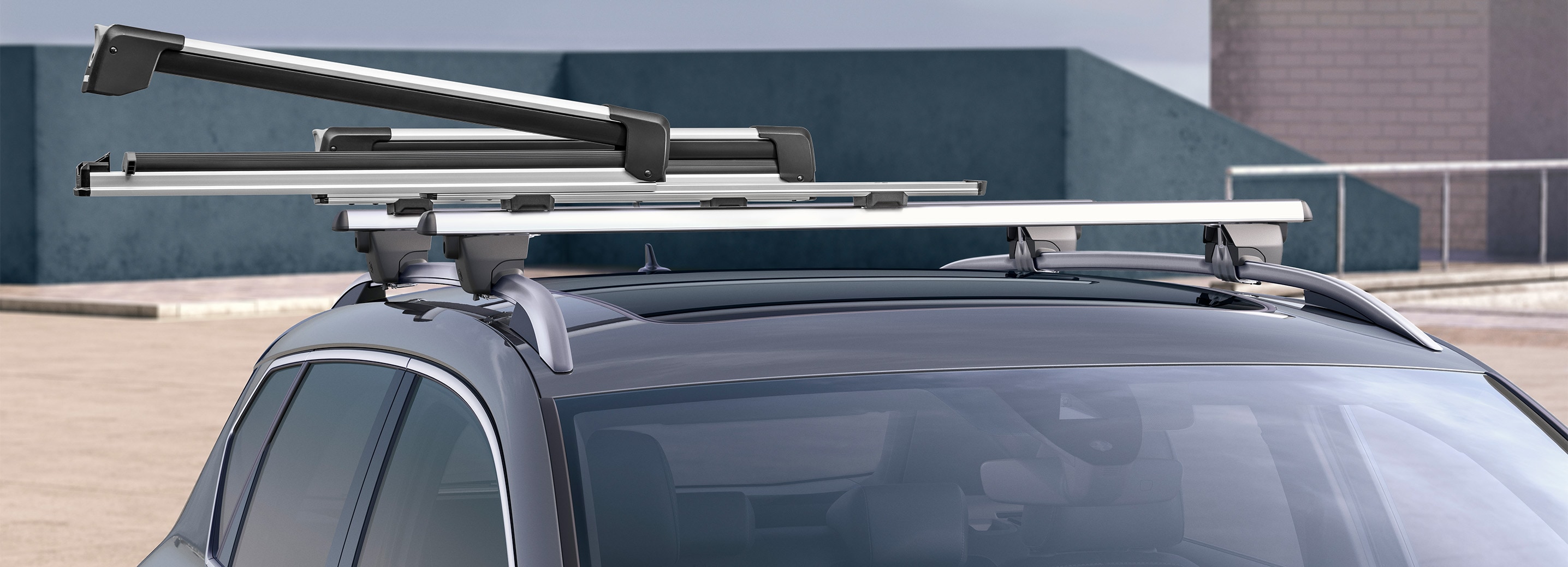 A SEAT Ateca focussing on the ski racks in the roof