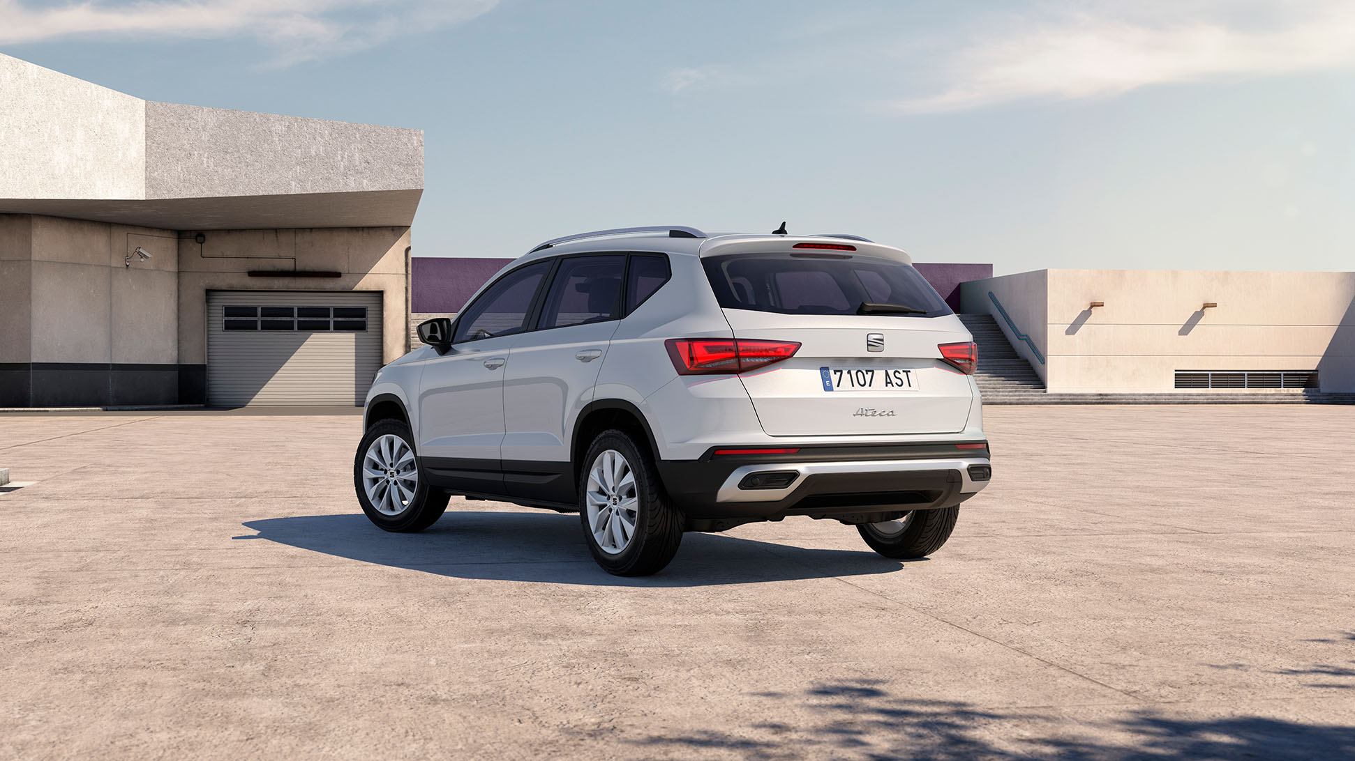 The back of a white SEAT Ateca parked outside