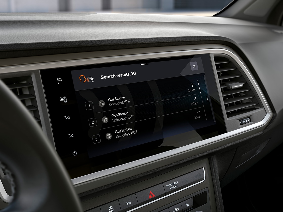 The enhanced navigation system on the central touchscreen. This system provides real-time online updates.