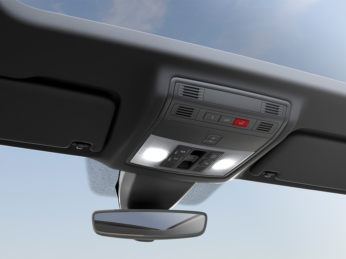 The SEAT Connect control panel, next to the rear view mirror