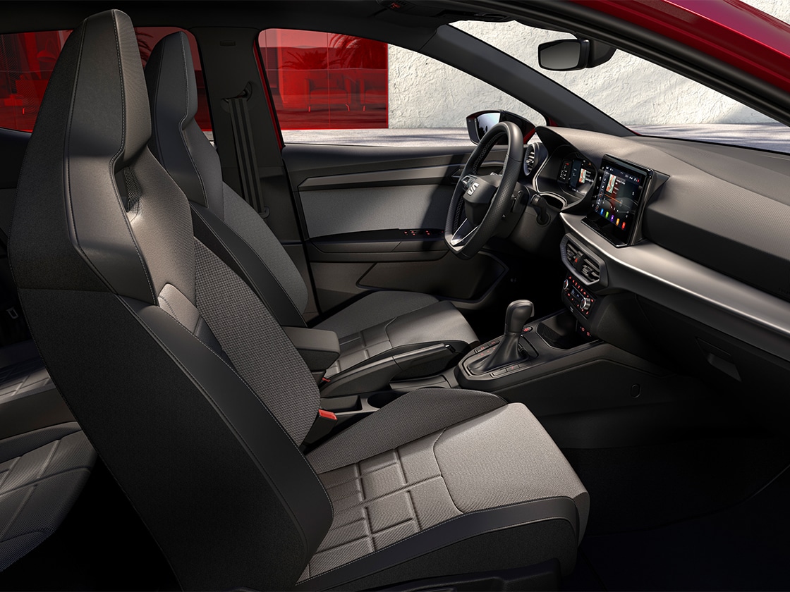 SEAT Ibiza interior details including the embossed bucket seats for FR trims