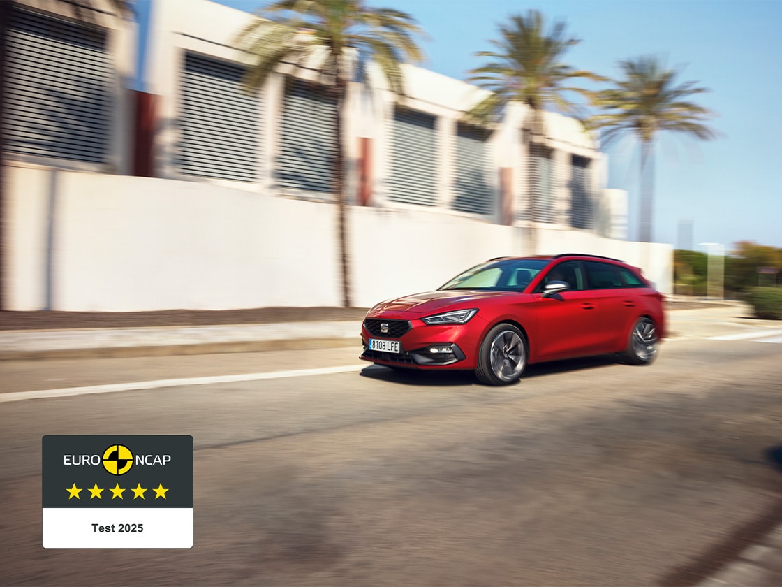 Euro NCAP safety certification logo, to highlight the fact that the SEAT Leon 5D upholds its 5-star rating.
