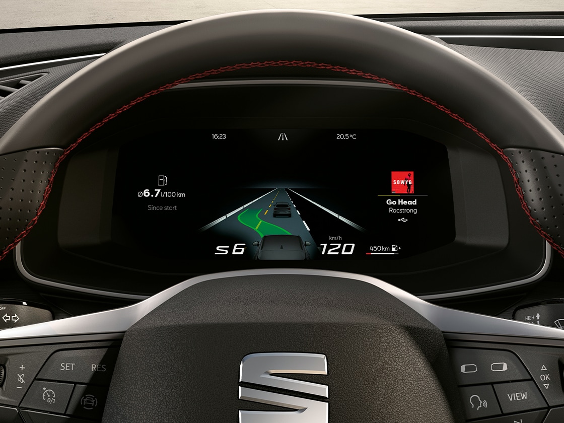 Predictive adaptive cruise control in the SEAT Leon Estate, displaying impressive value and semi-autonomous technology, ideal for SEAT Leon cars for sale in the small family category.